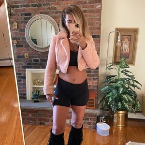 Pink Cropped Teddy Bear Jacket